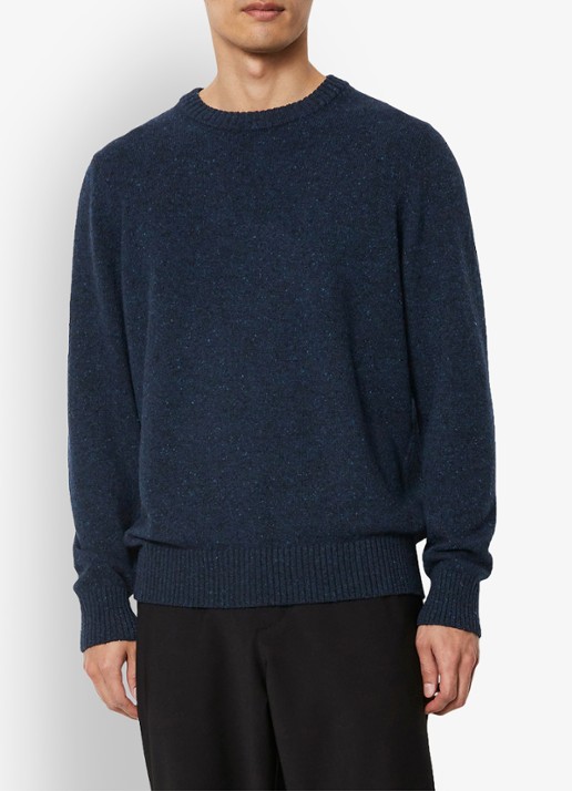 Marc O'Polo Fijngebreide pullover in wolblend met gemêleerd dessin - detail 4 donkerblauw