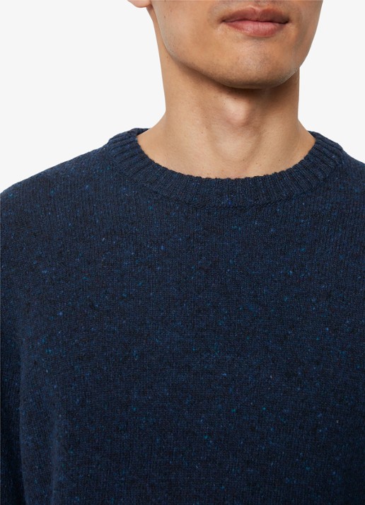 Marc O'Polo Fijngebreide pullover in wolblend met gemêleerd dessin - detail 5 donkerblauw