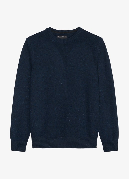 Marc O'Polo Fijngebreide pullover in wolblend met gemêleerd dessin - voorkant donkerblauw