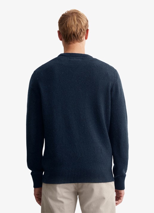 Marc O'Polo Fijngebreide pullover in wolblend met gemêleerd dessin - achterkant 8 donkerblauw