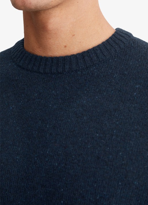 Marc O'Polo Fijngebreide pullover in wolblend met gemêleerd dessin - detail 6 donkerblauw