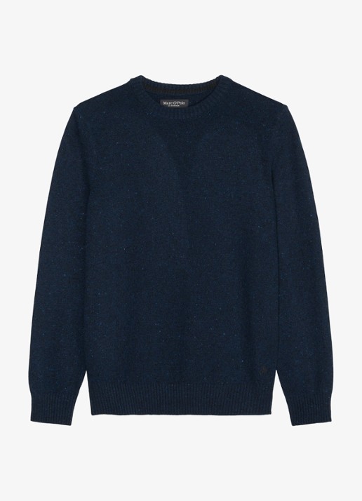Marc O'Polo Fijngebreide pullover in wolblend met gemêleerd dessin - voorkant 2 donkerblauw