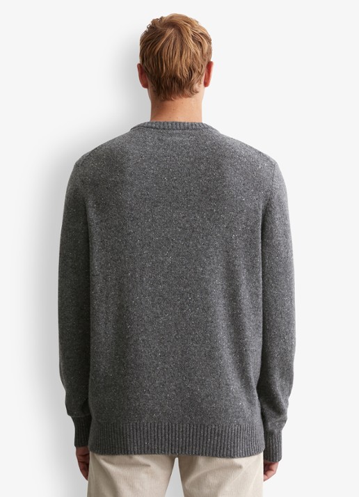 Marc O'Polo Fijngebreide pullover in wolblend met gemêleerd dessin - achterkant lichtgrijs