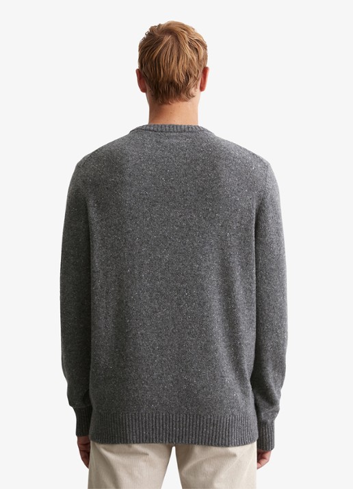Marc O'Polo Fijngebreide pullover in wolblend met gemêleerd dessin - achterkant 2 lichtgrijs