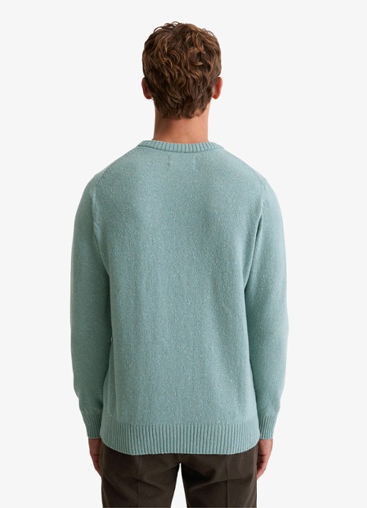 Marc O'Polo Fijngebreide pullover in wolblend met gemêleerd dessin - achterkant 3 lichtblauw