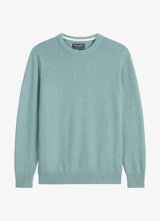 Marc O'Polo Fijngebreide pullover in wolblend met gemêleerd dessin - voorkant lichtblauw