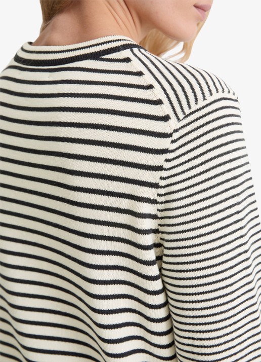 Marc O'Polo Fijngebreide pullover met streepprint - detail 5 zwart