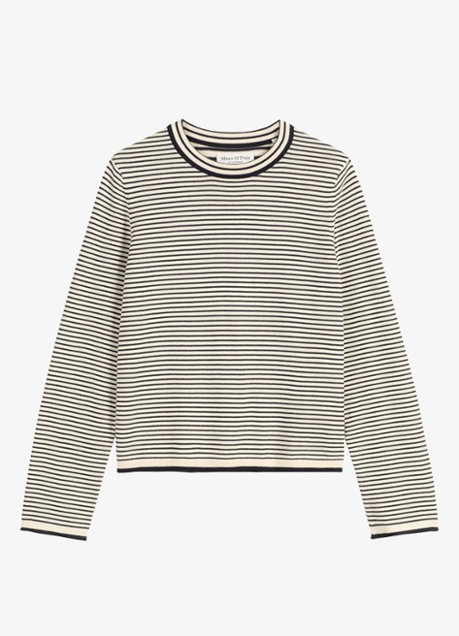 Marc O'Polo Fijngebreide pullover met streepprint - voorkant zwart