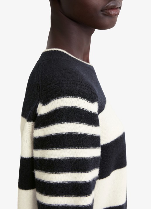 Marc O'Polo Fijngebreide pullover met streepprint - detail 4 zwart