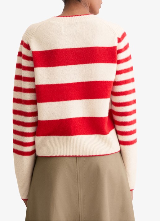 Marc O'Polo Fijngebreide pullover met streepprint - achterkant 3 rood
