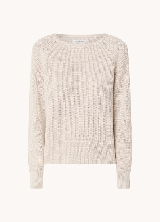 Marc O'Polo Fijngebreide pullover met stretch - voorkant zand