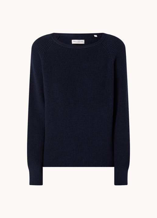 Marc O'Polo Fijngebreide pullover met stretch - voorkant 3 donkerblauw