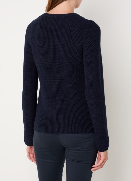 Marc O'Polo Fijngebreide pullover met V-hals - achterkant 4 donkerblauw