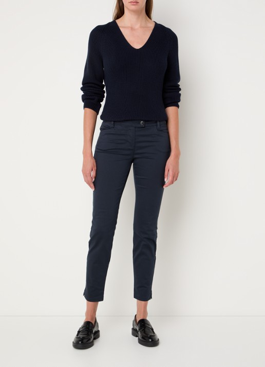 Marc O'Polo Fijngebreide pullover met V-hals - voorkant 2 donkerblauw