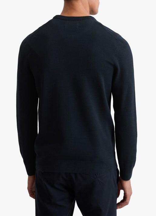 Marc O'Polo Fijngebreide pullover van katoen - achterkant donkerblauw