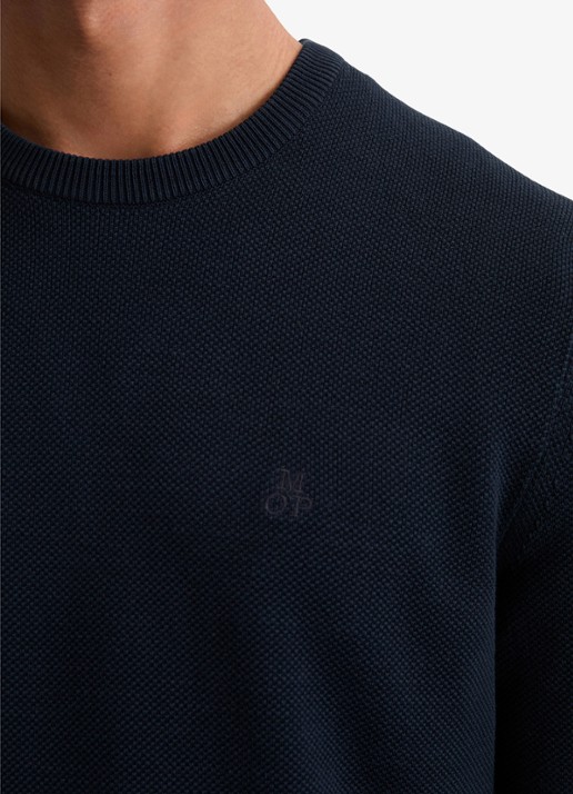 Marc O'Polo Fijngebreide pullover van katoen - detail 5 donkerblauw