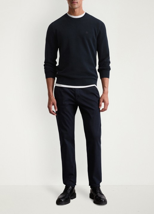 Marc O'Polo Fijngebreide pullover van katoen - voorkant 3 donkerblauw