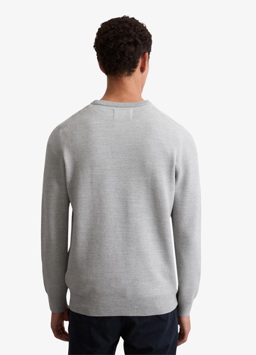 Marc O'Polo Fijngebreide pullover van katoen - achterkant 3 lichtgrijs