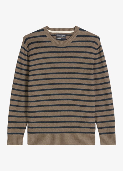 Marc O'Polo Fijngebreide trui in katoenblend - voorkant khaki