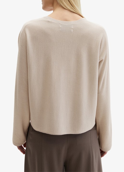 Marc O'Polo Fijngebreide trui in wolblend met V-hals - achterkant 5 beige