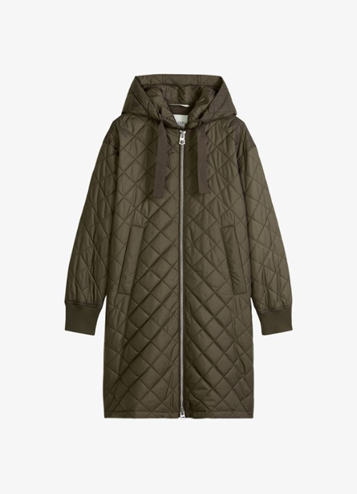 Marc O'Polo Gewatteerde jas met quilt patroon en steekzakken - voorkant mossy earth-1366 / groen