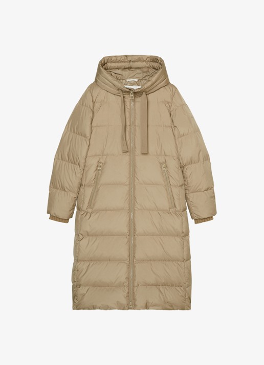 Marc O'Polo Gewatteerde parka met donsvulling en trekkoord - voorkant 3 beige