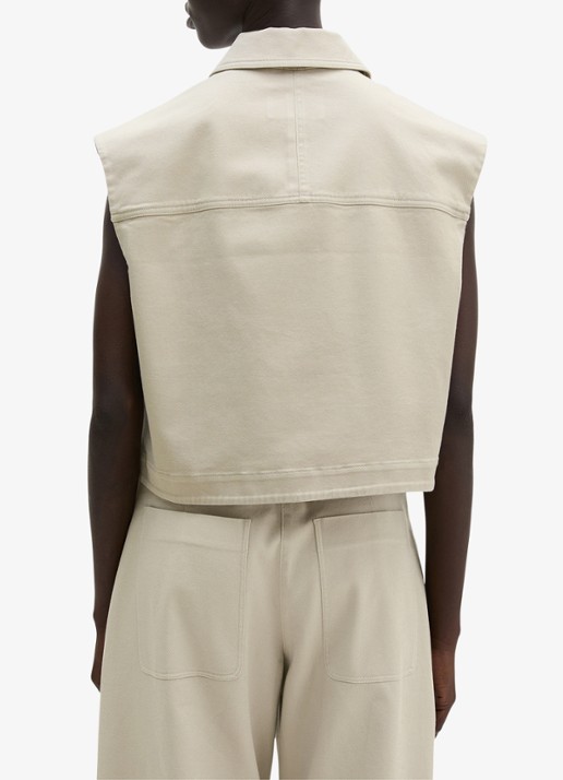 Marc O'Polo Gilet van denim met borstzak - achterkant 3 linen beige / grijs