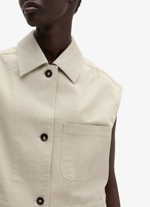 Marc O'Polo Gilet van denim met borstzak - detail 5 linen beige / grijs