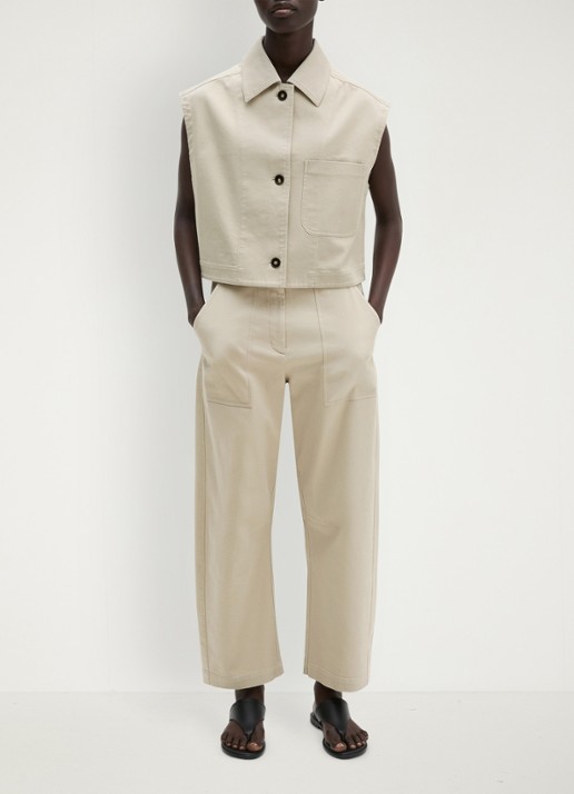 Marc O'Polo Gilet van denim met borstzak - voorkant 2 linen beige / grijs
