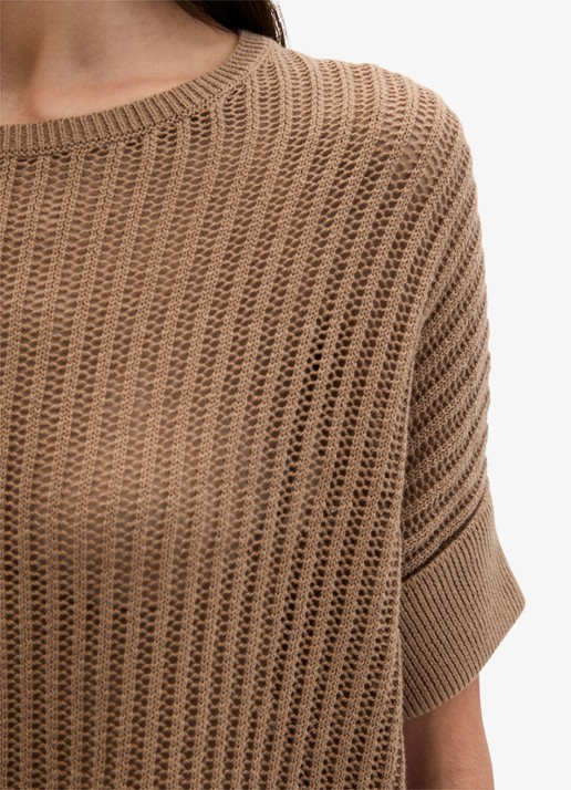 Marc O'Polo Grofgebreid trui in linnenblend met ribstructuur - detail 5 burnt brown-1972 / bruin