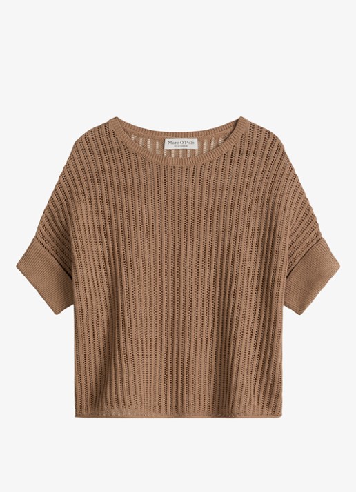 Marc O'Polo Grofgebreid trui in linnenblend met ribstructuur - voorkant burnt brown-1972 / bruin