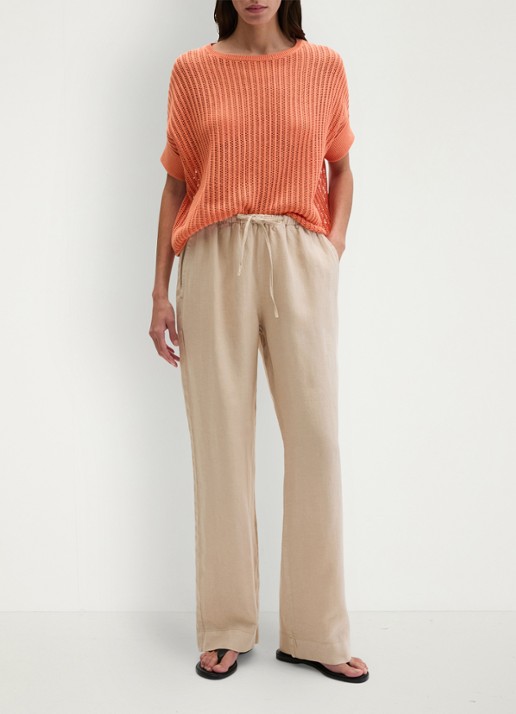 Marc O'Polo Grofgebreid trui in linnenblend met ribstructuur - voorkant 5 warm orange-9326 / oranje