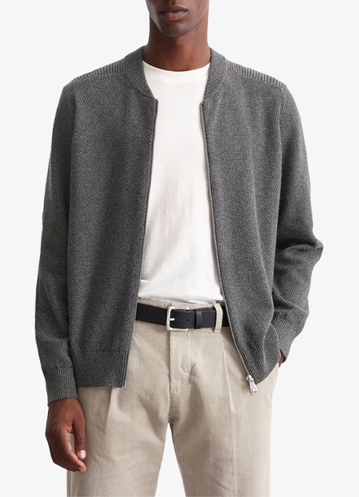 Marc O'Polo Grofgebreid vest in scheerwolblend - voorkant 2 graphite grey melange-969 / grijs