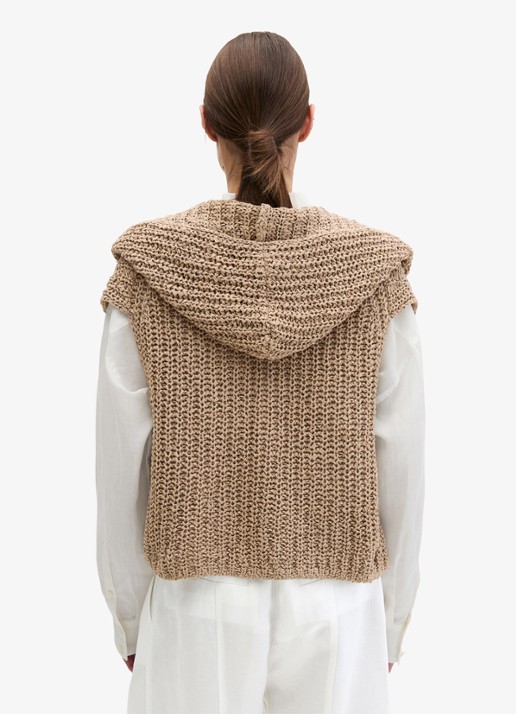 Marc O'Polo Grofgebreid vest met capuchon - achterkant sandpaper-2326 / beige