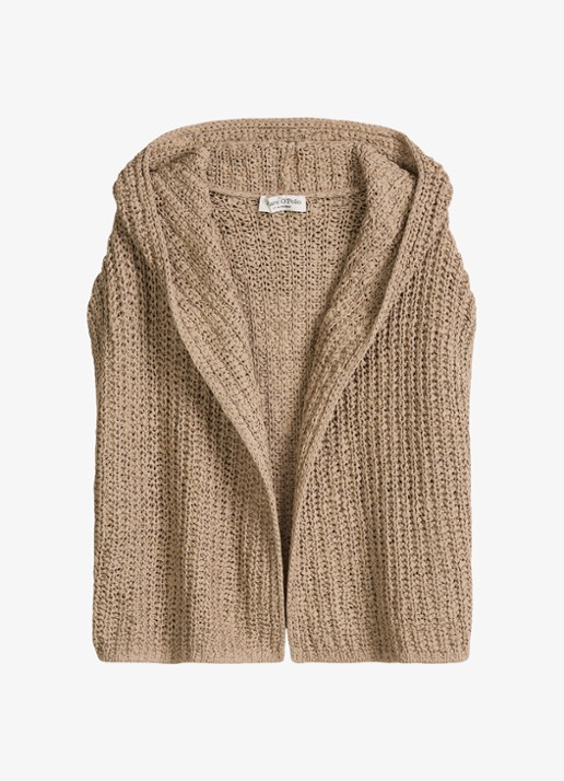 Marc O'Polo Grofgebreid vest met capuchon - voorkant 4 sandpaper-2326 / beige