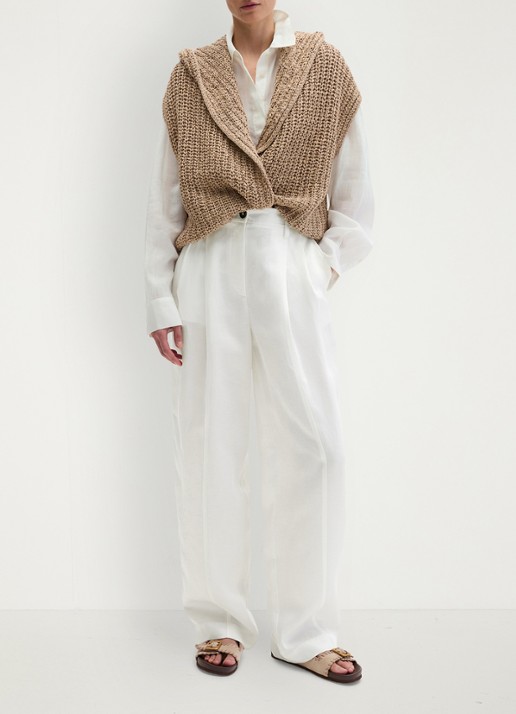 Marc O'Polo Grofgebreid vest met capuchon - voorkant 5 sandpaper-2326 / beige