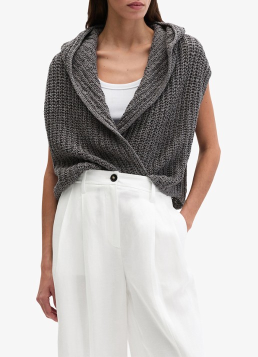 Marc O'Polo Grofgebreid vest met capuchon - detail oxide grey-0364 / grijs