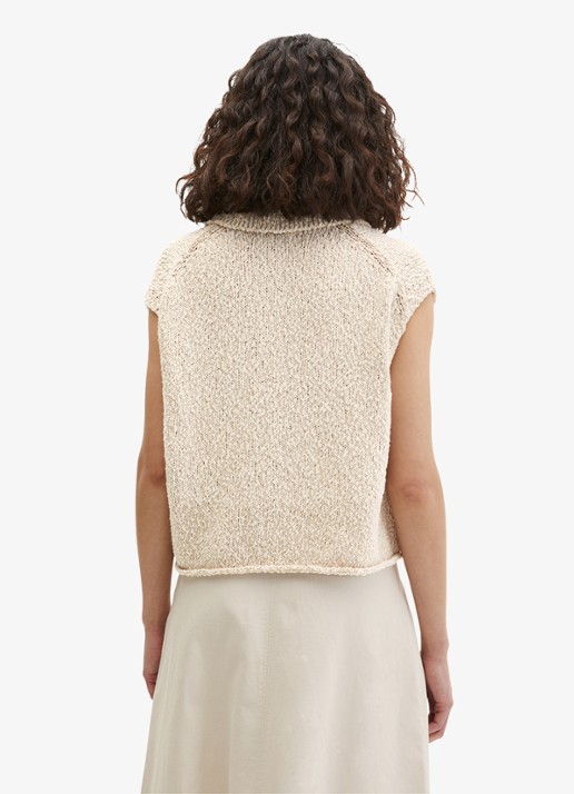 Marc O'Polo Grofgebreide mouwloze top  - achterkant beige