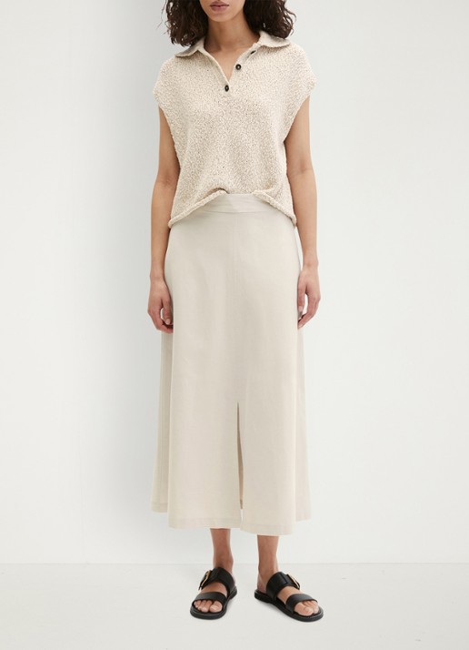 Marc O'Polo Grofgebreide mouwloze top  - voorkant 5 beige