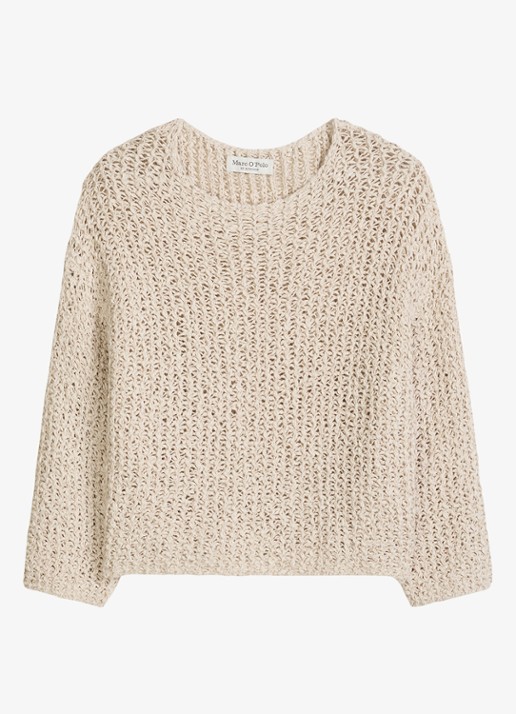 Marc O'Polo Grofgebreide trui met ronde hals - voorkant 2 beige