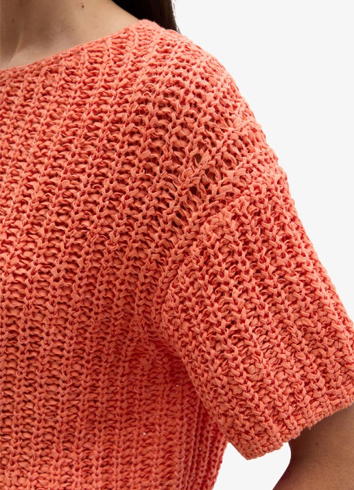 Marc O'Polo Grofgebreide trui met ronde hals - detail 3 warm orange-9326 / oranje