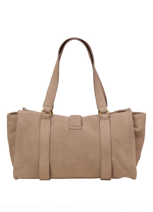Marc O'Polo Handtas van suède met gespdetail - achterkant 4 beige