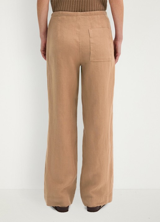 Marc O'Polo High waist loose fit palazzo broek van linnen met steekzakken - achterkant 3 burnt brown-1972 / bruin