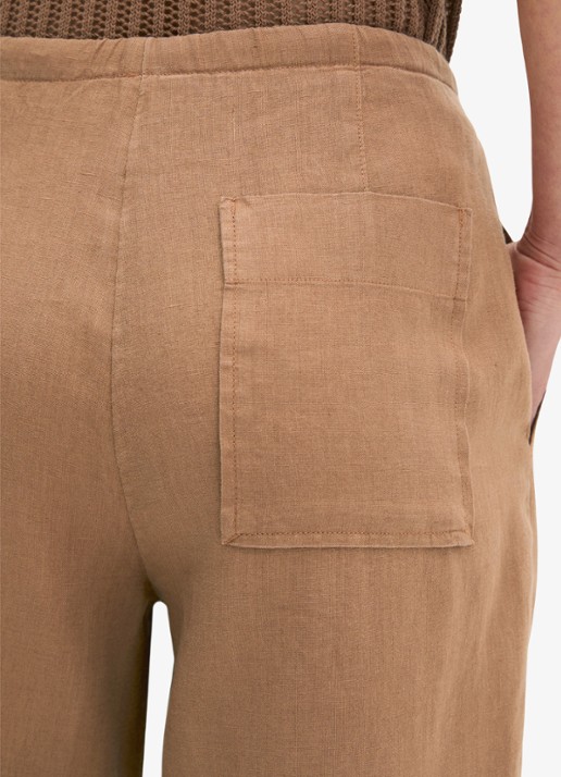 Marc O'Polo High waist loose fit palazzo broek van linnen met steekzakken - detail 5 burnt brown-1972 / bruin