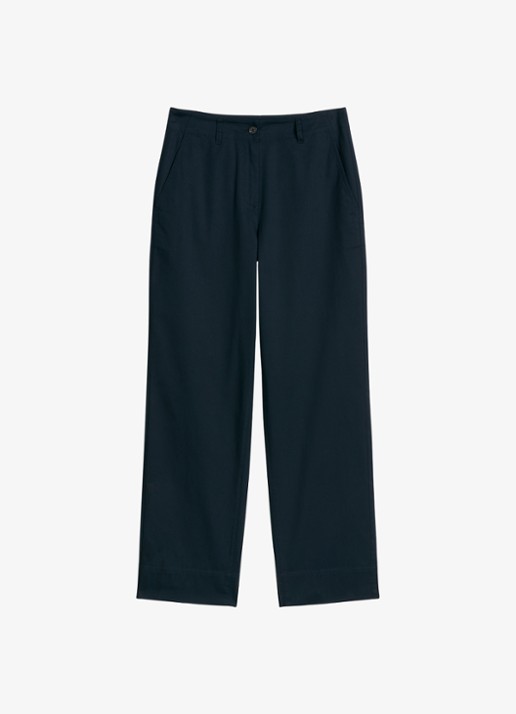Marc O'Polo High waist straight fit pantalon met steekzakken - voorkant 2 donkerblauw