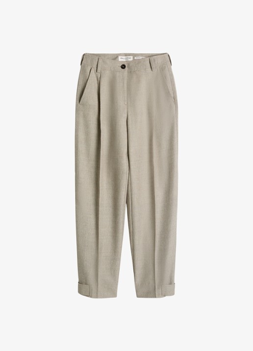 Marc O'Polo High waist tapered fit pantalon met steekzakken - voorkant taupe