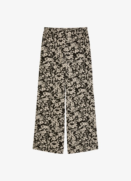 Marc O'Polo High waist wide fit broek met bloemenprint - voorkant 4 black multi 03 / zwart