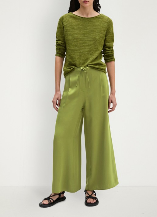 Marc O'Polo High waist wide fit broek met steekzakken - voorkant 2 shaded fern / groen