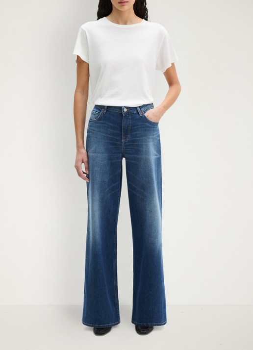 Marc O'Polo High waist wide fit jeans met medium wassing  - voorkant 5 indigo