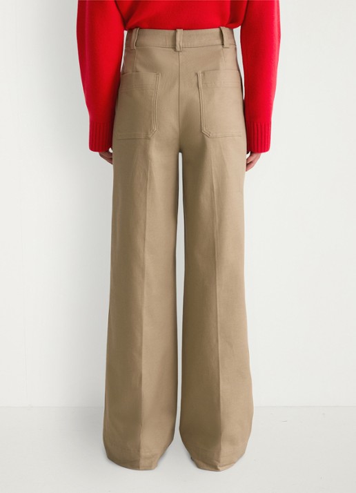 Marc O'Polo High waist wide fit pantalon met steekzakken - achterkant beige